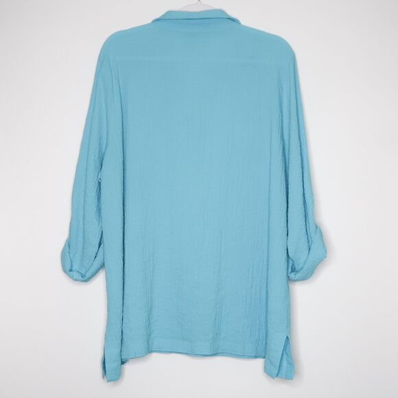 Multiples Womens Blouse Plus‎ Size 0X Blue Crinkle Popover Casual Basics - Picture 2 of 9